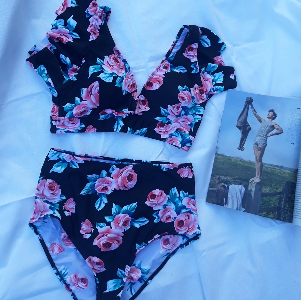 New Black Floral Print Bikini